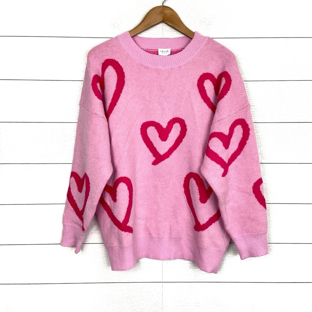 NWT LE LIS I Heart You Sweater Pink Heart XS New